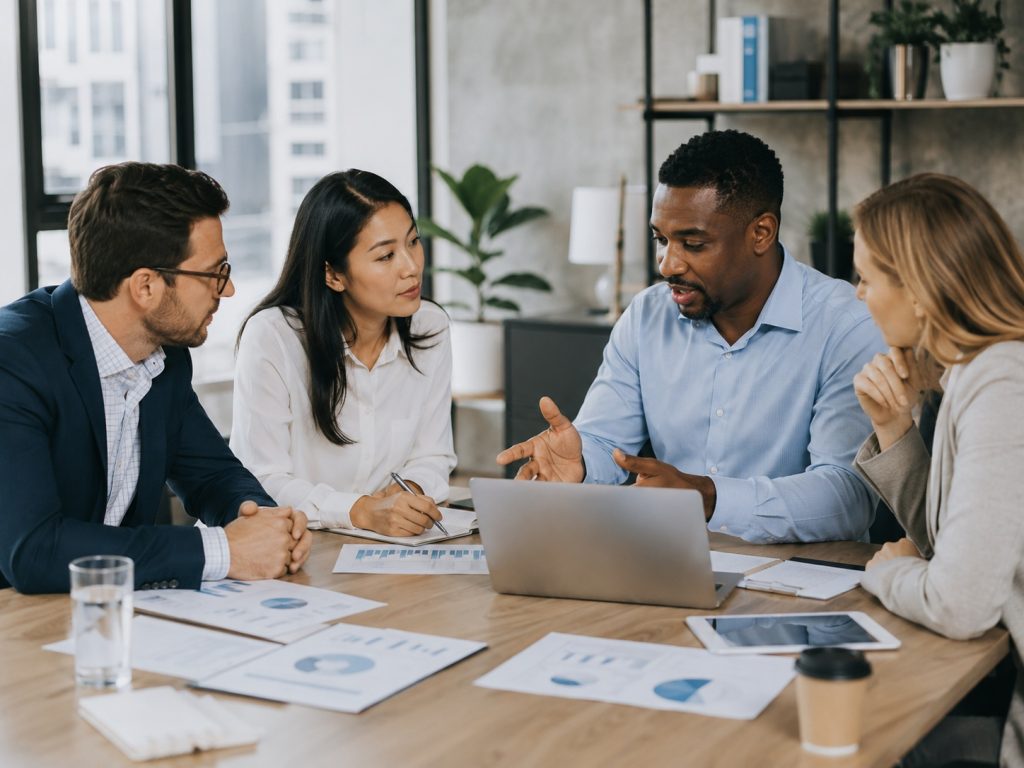 Business team discussing foundations for long-term success