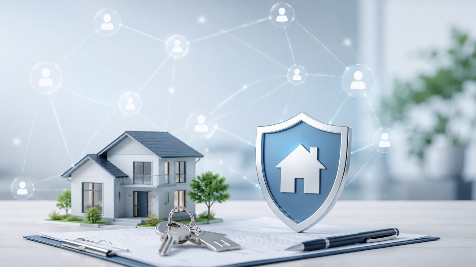 Choosing the Right Mortgage & Protection Network for Long-Term Success Mortgage protection concept with house model, shield, keys and professional documents