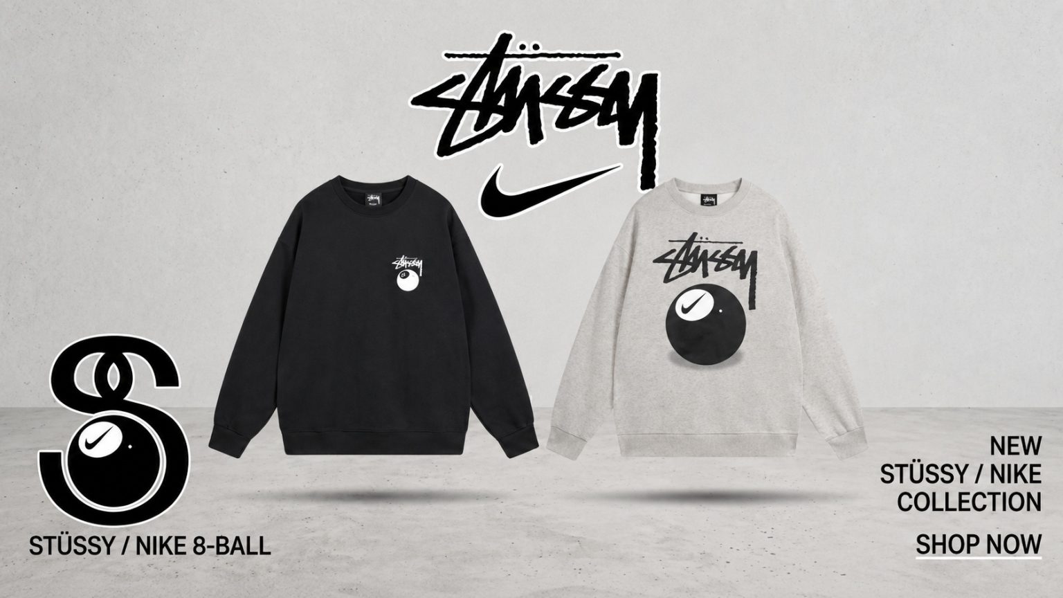 Stüssy Sweatshirt vs Hoodie: What’s the Difference? Black Stüssy sweatshirt and hoodie showing the difference between crewneck and hooded streetwear styles
