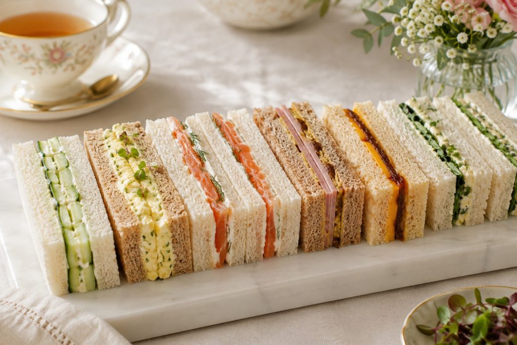 Afternoon Tea Sandwich Fillings: 20 Classic and Modern Ideas Afternoon tea finger sandwiches with classic and modern fillings on a serving platter