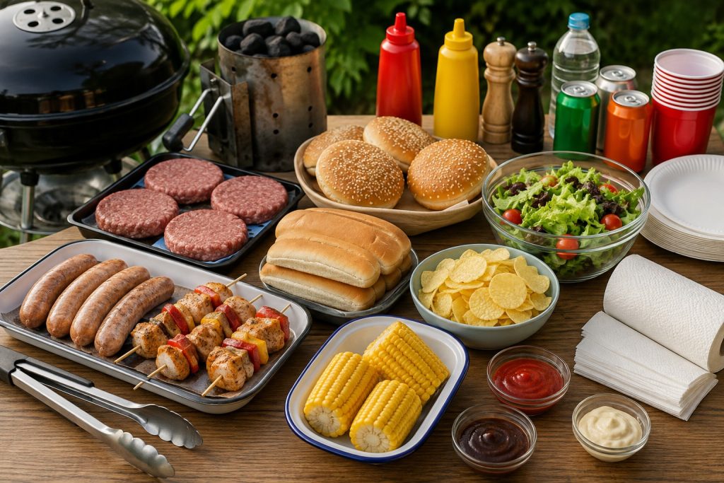 BBQ Shopping List UK: Everything You Need for a Bank Holiday BBQ : BBQ shopping list UK essentials with burgers, sausages, sides and barbecue supplies