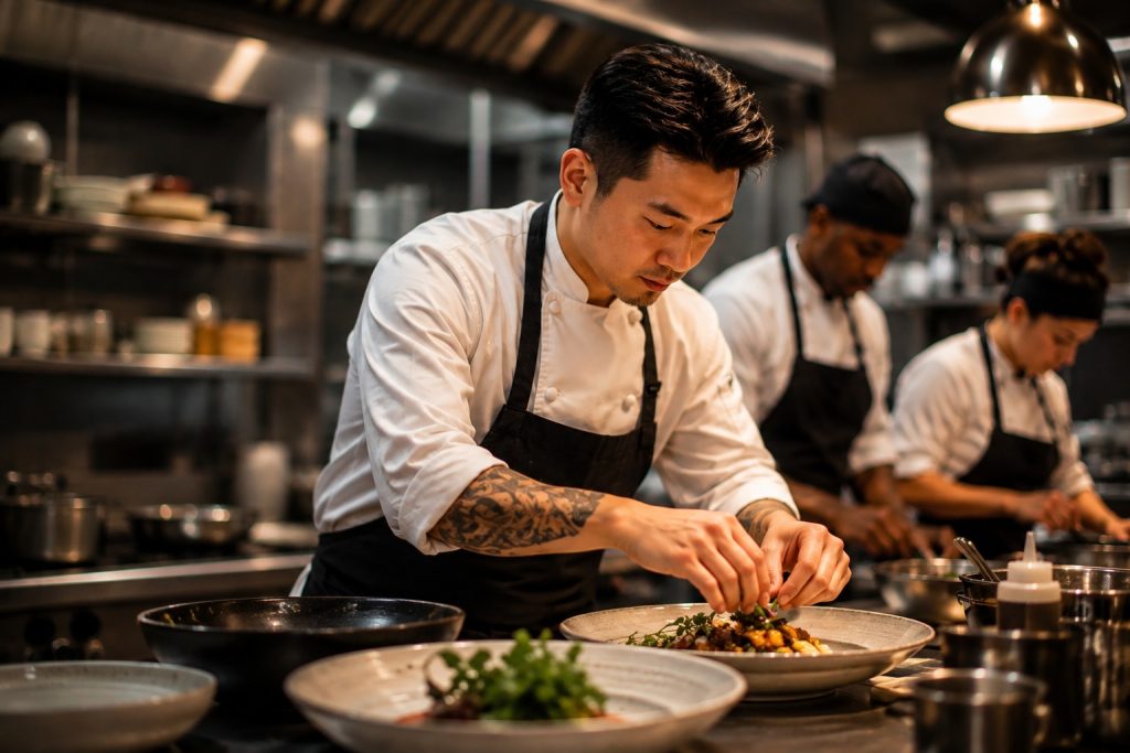How Global Food Talent Keeps Finding Its Way Into America’s Most Exciting Restaurant Scenes International chefs working in an American restaurant kitchen