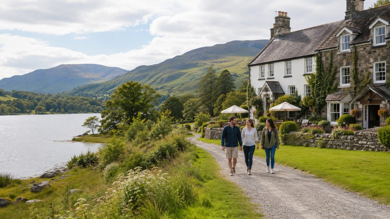 Couple enjoying a rural countryside holiday near comfortable accommodation