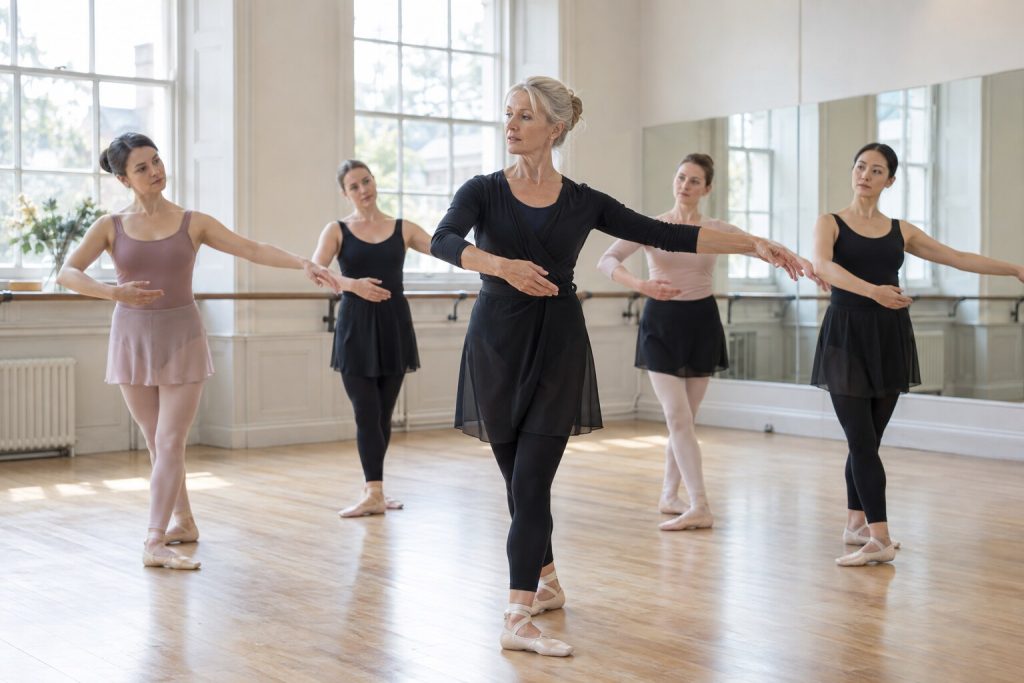 Ballet teachers completing CPD in a professional dance studio
