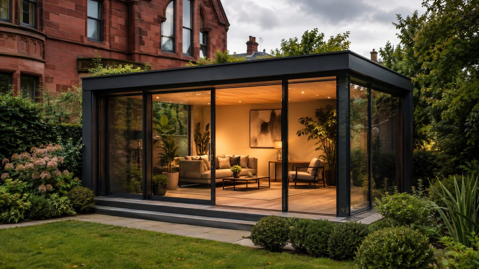 Beyond the Home Office: Creative Ways to Use Your Bespoke Glass Garden Room in Glasgow Bespoke glass garden room in Glasgow with modern interior