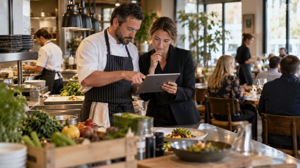 Building Editorial Visibility for Food and Hospitality Technology Without Losing Credibility Restaurant team discussing food and hospitality technology for editorial coverage