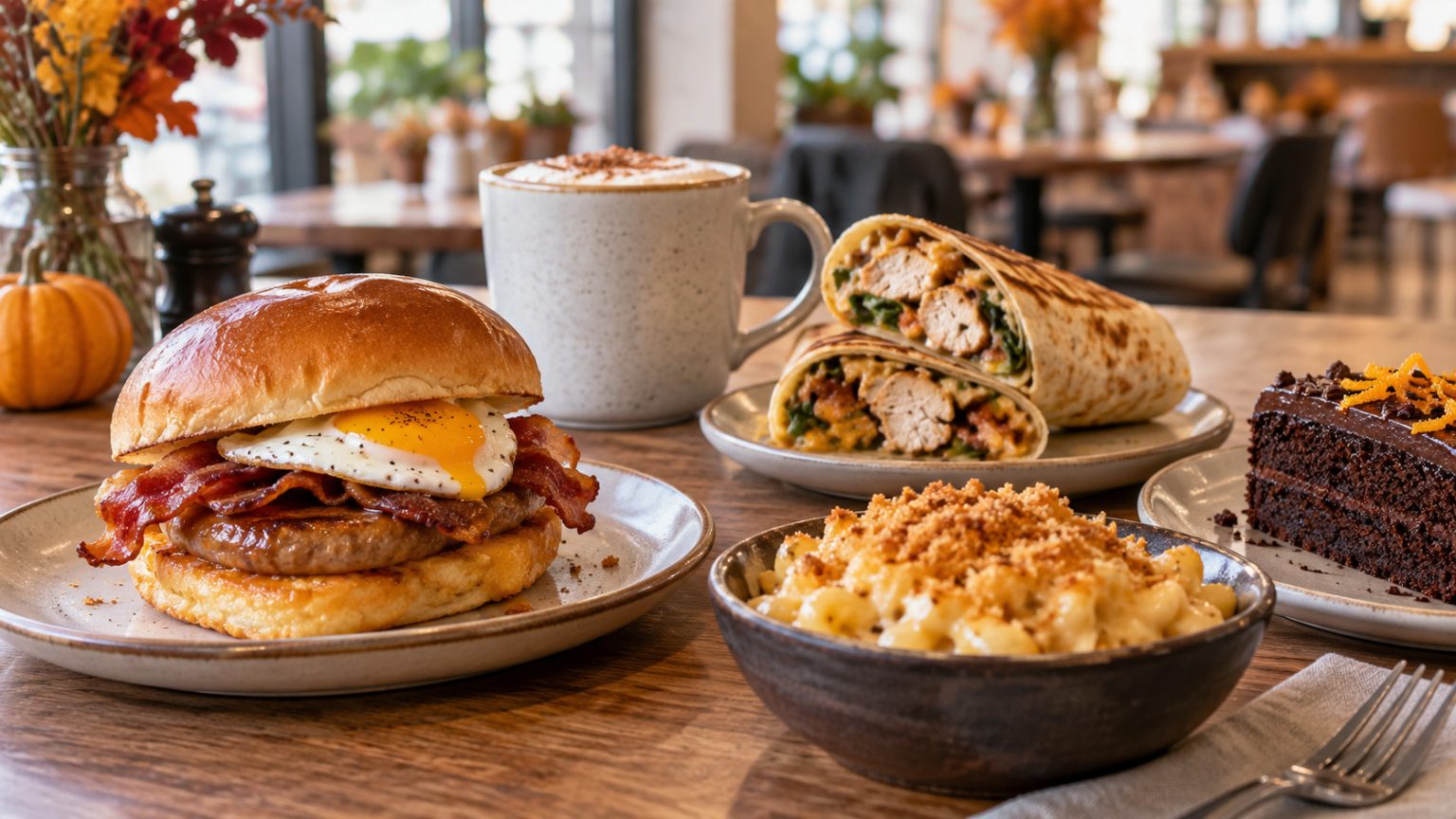 Tesco Café Launches 21 New Autumn Menu Items Across the UK Tesco Café autumn menu featuring seasonal breakfast dishes, cakes and hot drinks